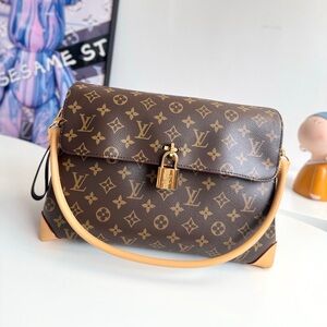 Louis Vuitton Brown Monogram Canvas Shoulder Bag with Tan Handle